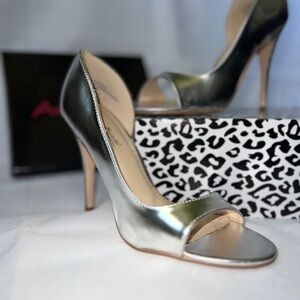 Anne Michelle- Silver High Heel Peep Toe Pumps Size 7.5 US